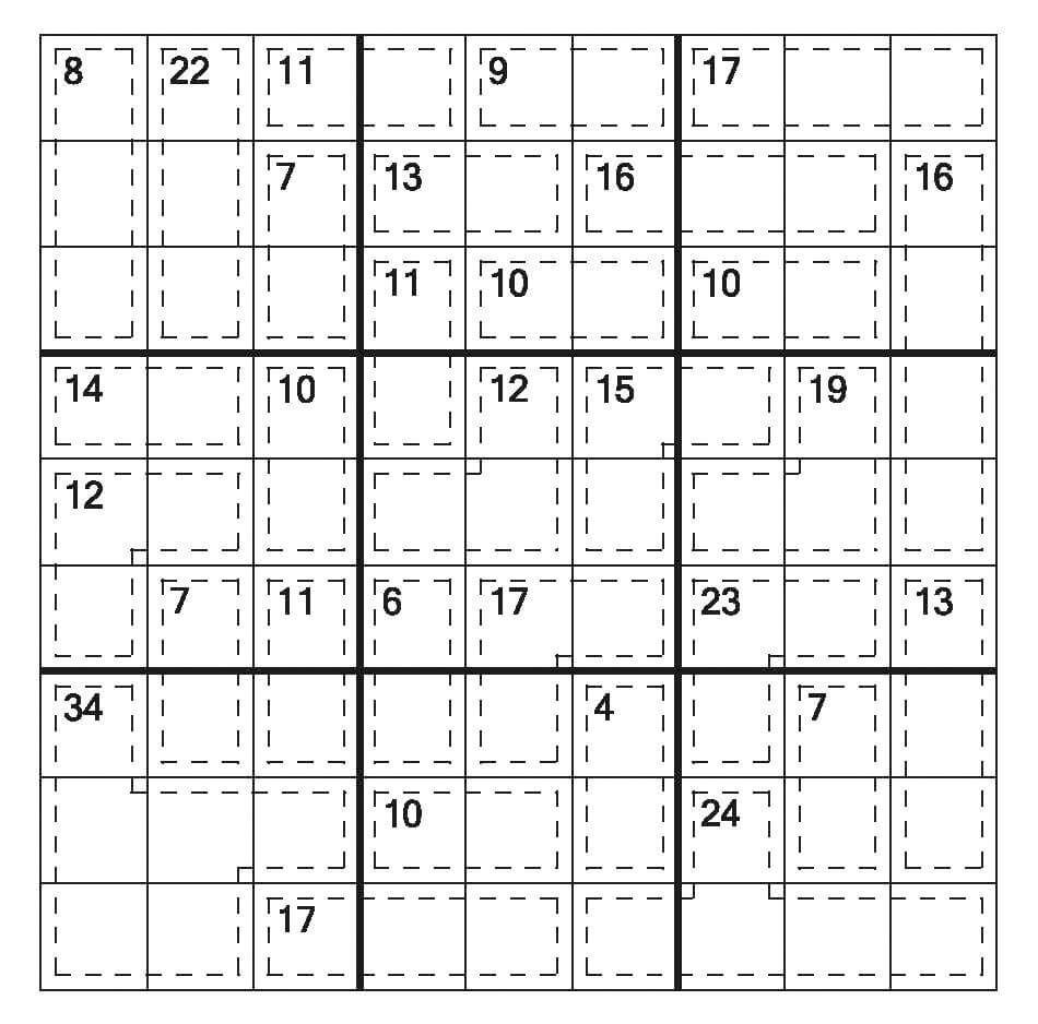 Sumsudoku Summen i et kvadrat skal være lig med tallet i øverste